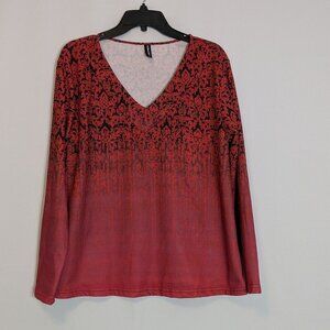 NORACORA Red Ombre Long Sleeve Double Knit Jersey Pullover Top; Size XL
